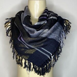 Ben Goodman Elegant Black and Gray Fringed Scarf